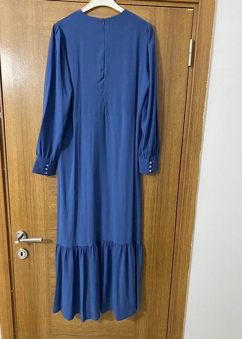 Mavi Uzun Kollu Bohem Düğmeli Elbise - Görsel 7