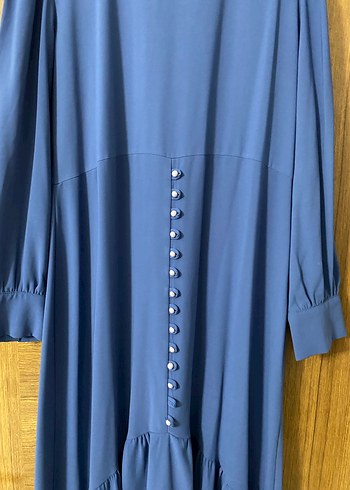 Mavi Uzun Kollu Bohem Düğmeli Elbise - Görsel 2