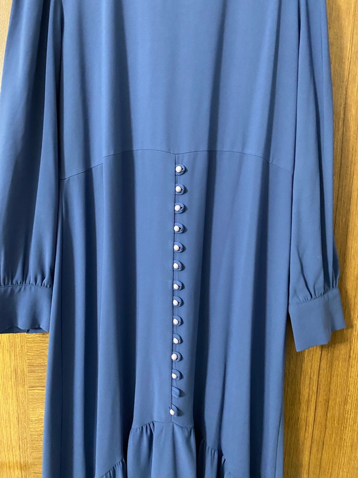 Mavi Uzun Kollu Bohem Düğmeli Elbise - Görsel 2