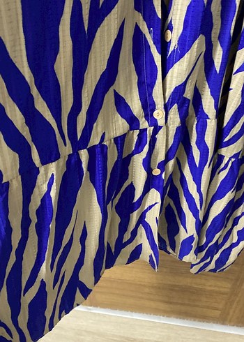 Mavi Zebra Desenli Uzun Pilili Kadın Elbise - Görsel 5