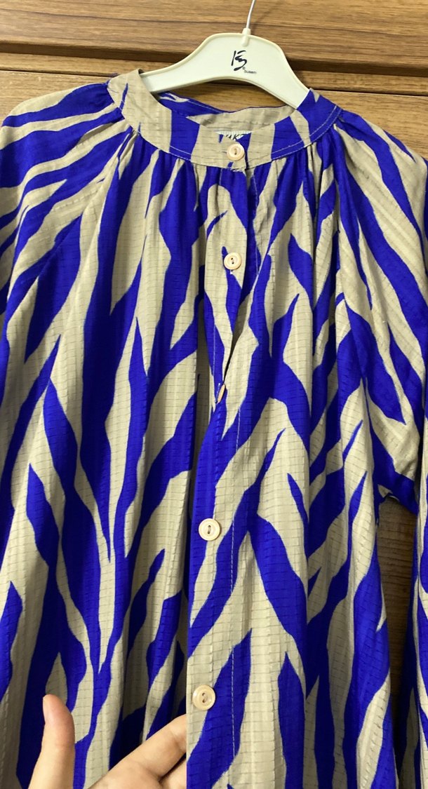 Mavi Zebra Desenli Uzun Pilili Kadın Elbise - Görsel 3