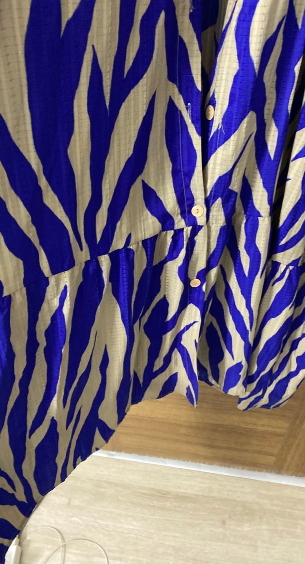 Mavi Zebra Desenli Uzun Pilili Kadın Elbise - Görsel 5