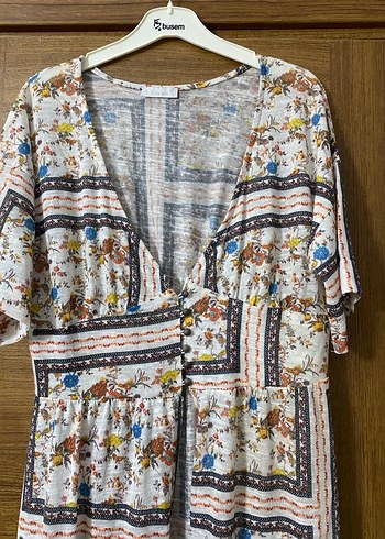 Bohem Çok Renkli Uzun Elbise V Yakalı - Görsel 2