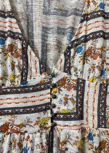 Bohem Çok Renkli Uzun Elbise V Yakalı - Görsel 3