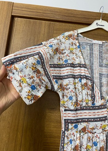 Bohem Çok Renkli Uzun Elbise V Yakalı - Görsel 4