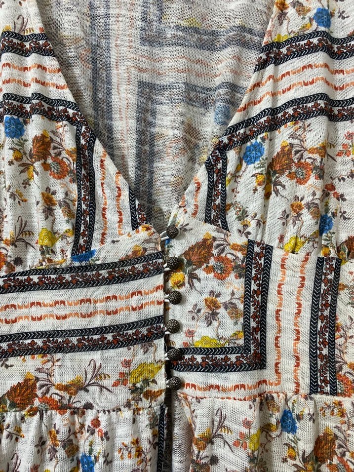 Bohem Çok Renkli Uzun Elbise V Yakalı - Görsel 3