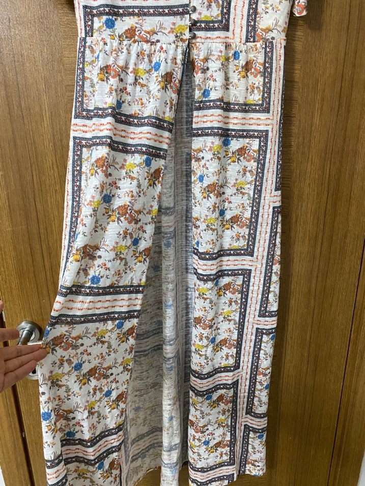 Bohem Çok Renkli Uzun Elbise V Yakalı - Görsel 5