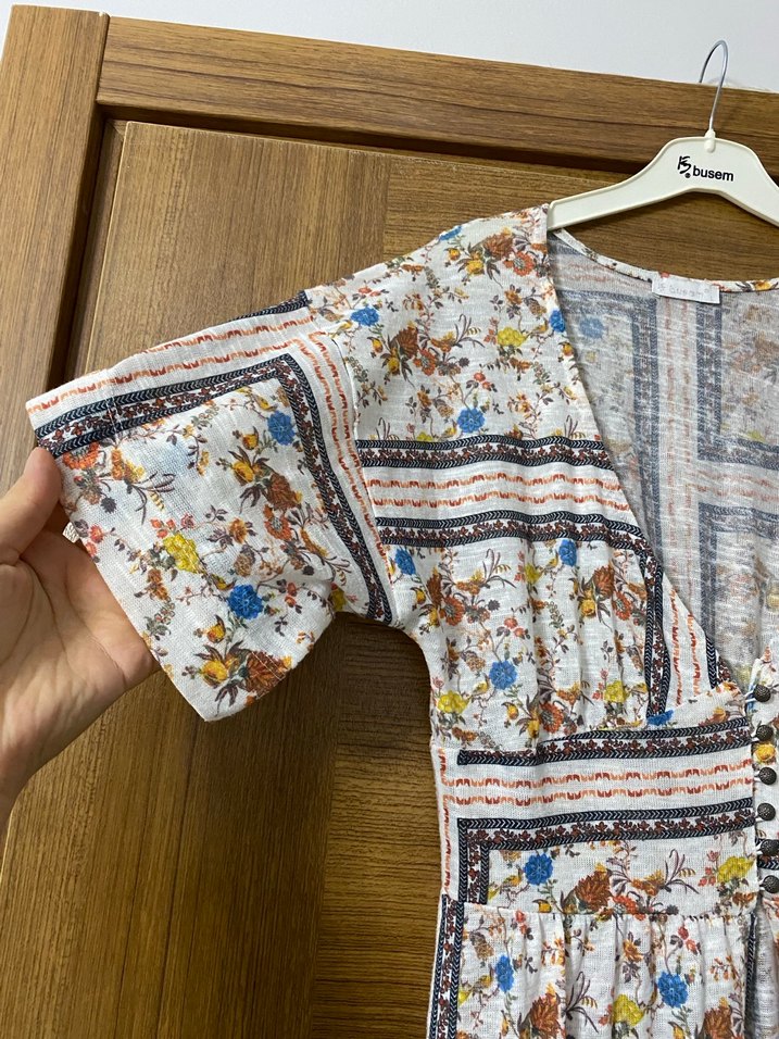 Bohem Çok Renkli Uzun Elbise V Yakalı - Görsel 4