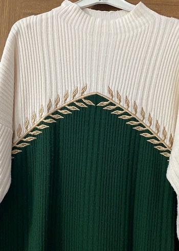 Yeşil İşlemeli Bohem Triko Uzun Elbise - Görsel 2