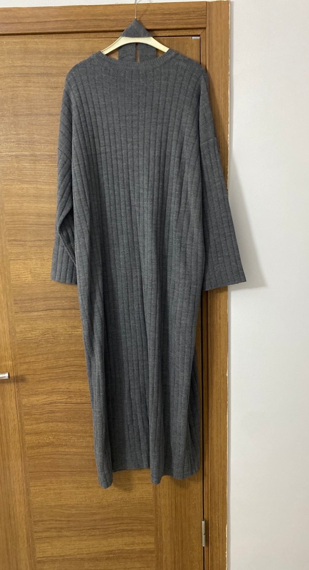 Gri Uzun Kollu Triko Kadın Elbise - Görsel 3