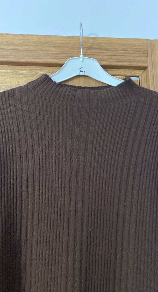 Kahverengi Uzun Triko Elbise - Görsel 3