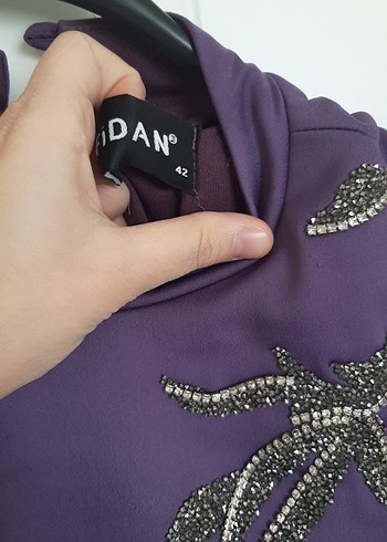 Diğer Mor Uzun Kollu Dökümlü Abiye Elbise