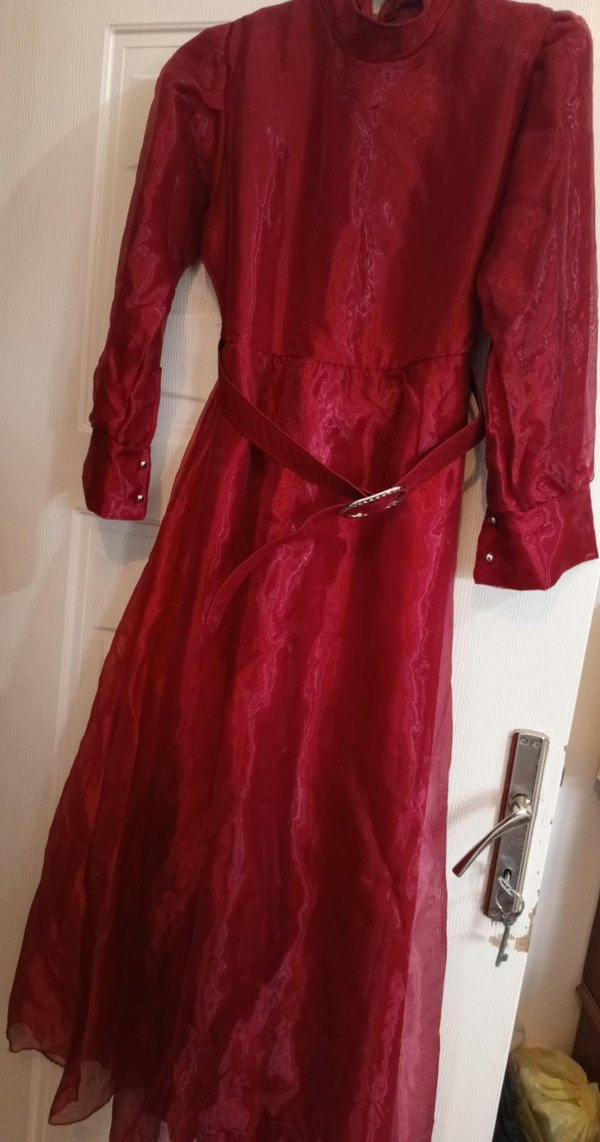 Bordo Uzun Kollu Vintage Kadın Abiye - Görsel 5