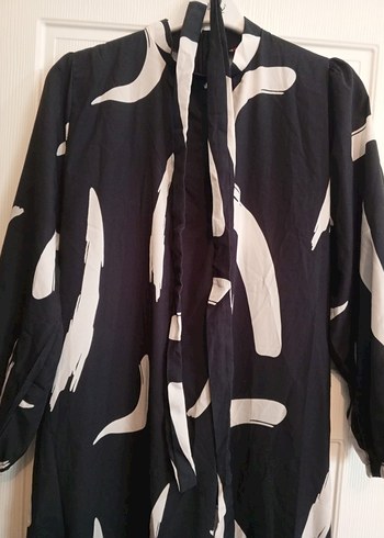 Siyah Beyaz Uzun Salaş Elbise - Görsel 8