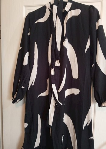 Siyah Beyaz Uzun Salaş Elbise - Görsel 10