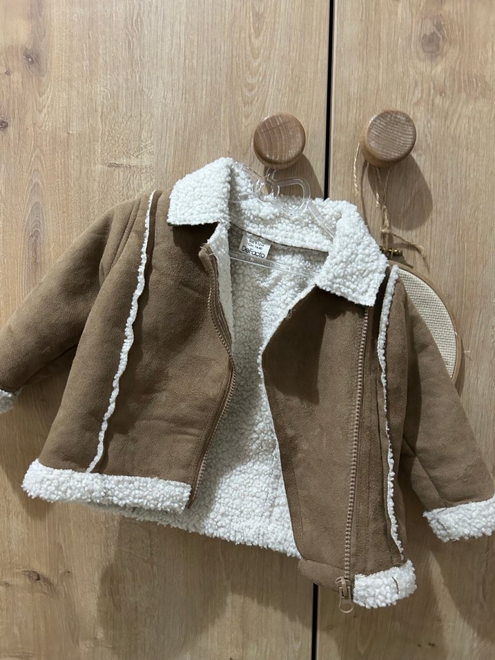 Kahverengi Kürklü kız bebek Süet Ceket /mont - Görsel 2