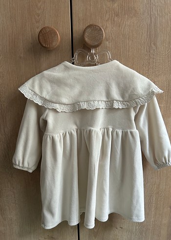 Düğmeli, Yakalı Beyaz ve lacivert  Kız Çocuk Elbisesi - Görsel 2