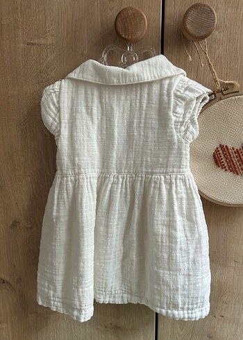 Nakışlı Beyaz Kız Keten Elbise - Görsel 2