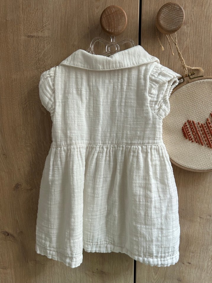 Nakışlı Beyaz Kız Keten Elbise - Görsel 2