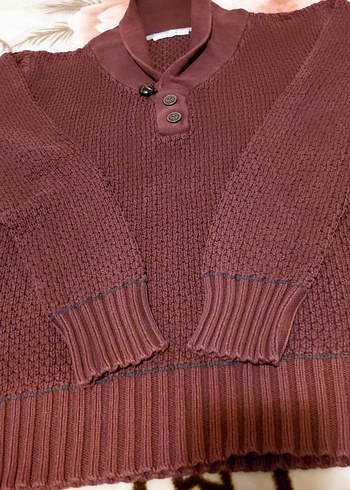 Düğmeli Bordo Erkek Triko Kazak - Görsel 5