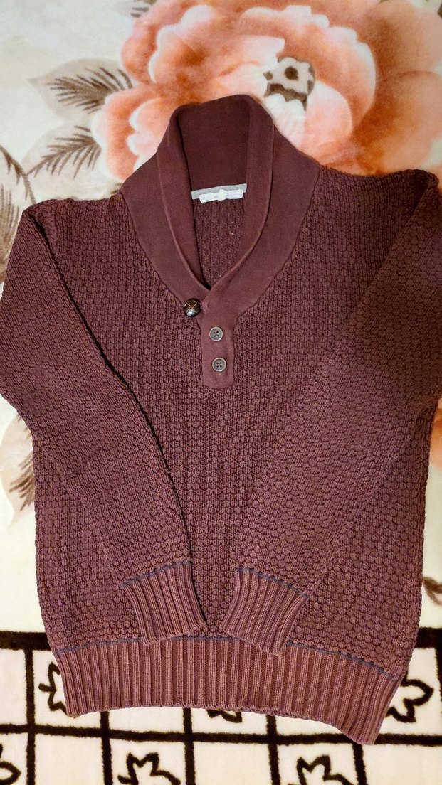 Düğmeli Bordo Erkek Triko Kazak - Görsel 4