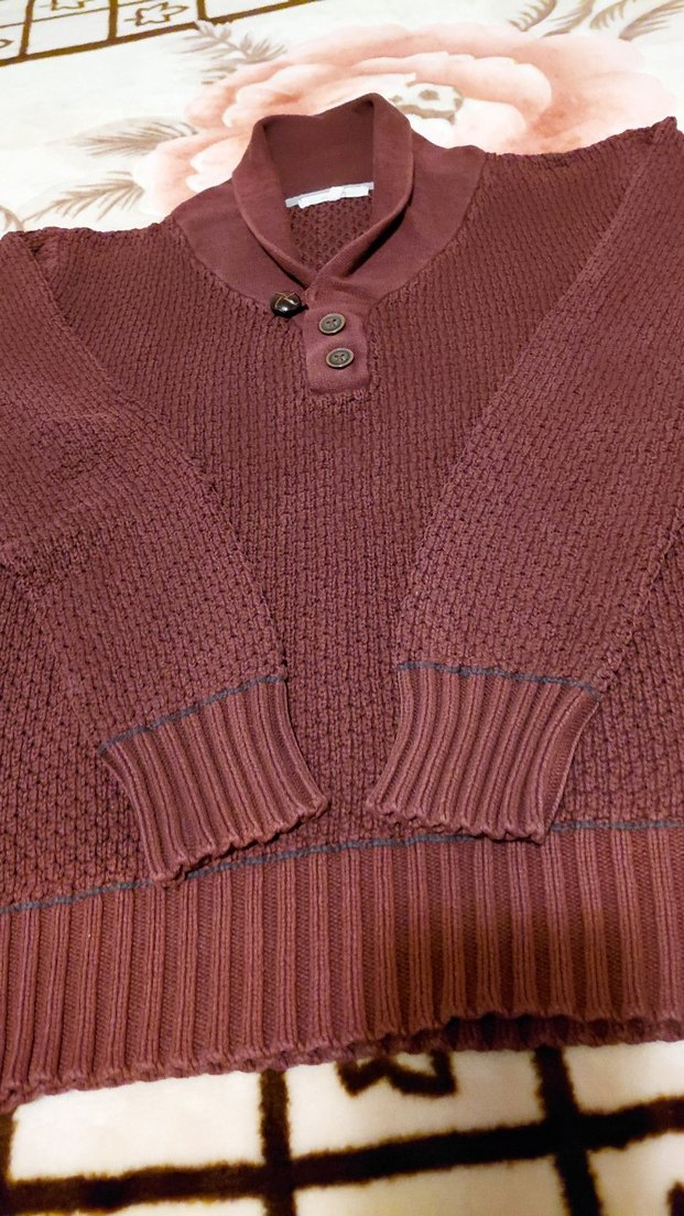 Düğmeli Bordo Erkek Triko Kazak - Görsel 5