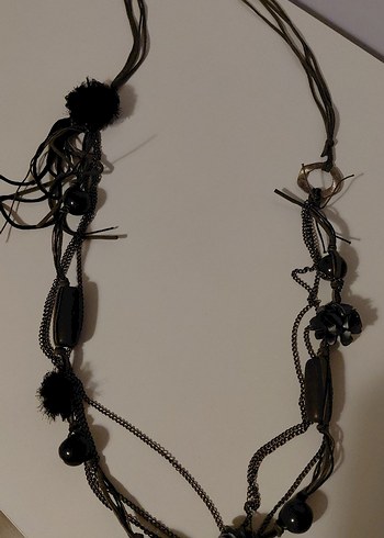 Uzun Koyu Gri Bohem Zincir Detaylı Kadın Kolye - Görsel 3