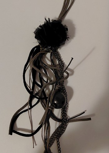 Uzun Koyu Gri Bohem Zincir Detaylı Kadın Kolye - Görsel 6