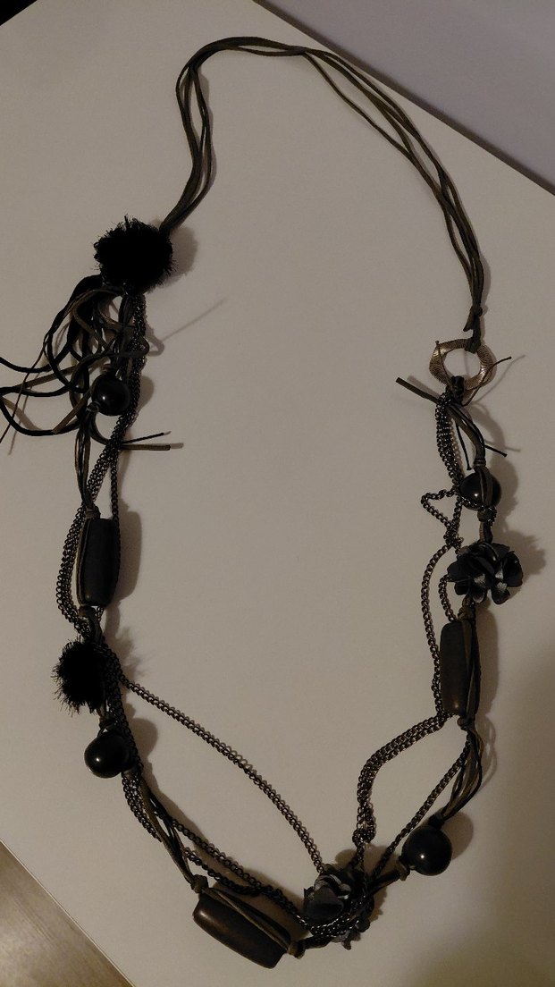 Uzun Koyu Gri Bohem Zincir Detaylı Kadın Kolye - Görsel 3