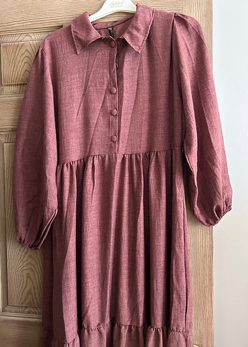 Bordo Bohem Uzun Keten Elbise - Görsel 3