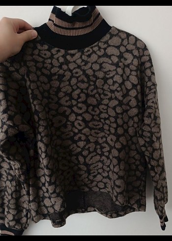 Dik Yaka, Uzun Kollu, Desenli Kadın Triko - Görsel 2