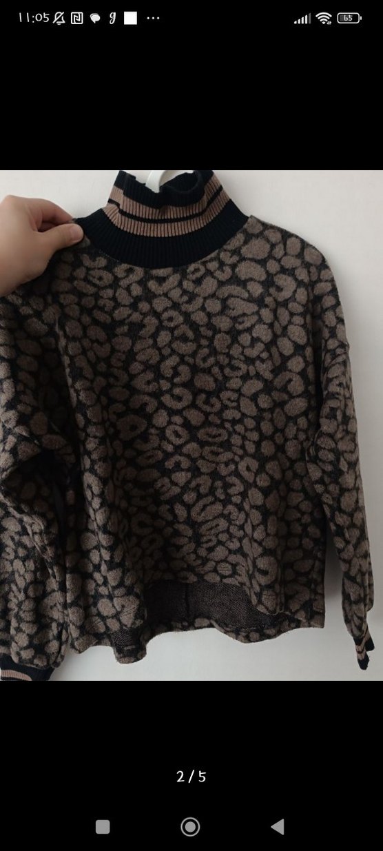 Dik Yaka, Uzun Kollu, Desenli Kadın Triko - Görsel 2