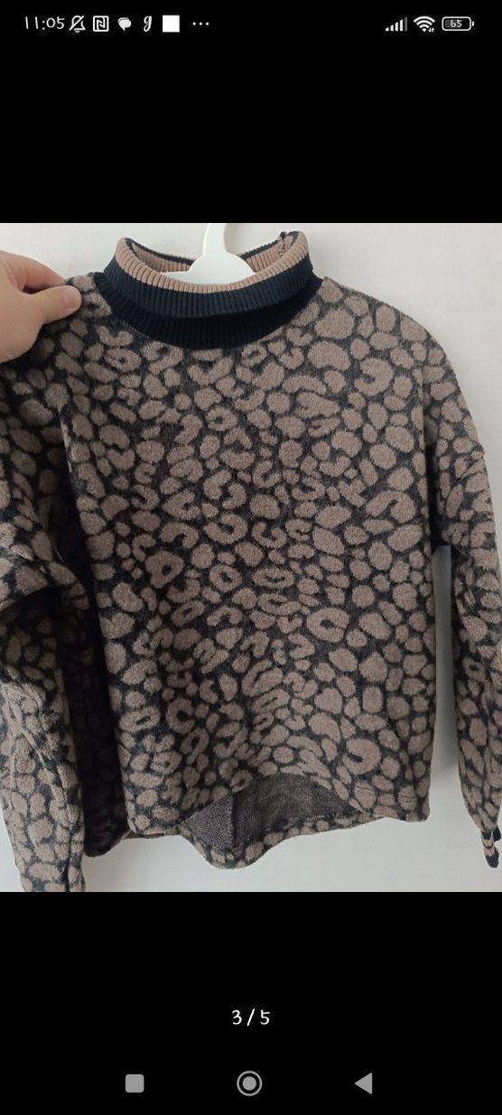 Dik Yaka, Uzun Kollu, Desenli Kadın Triko - Görsel 3