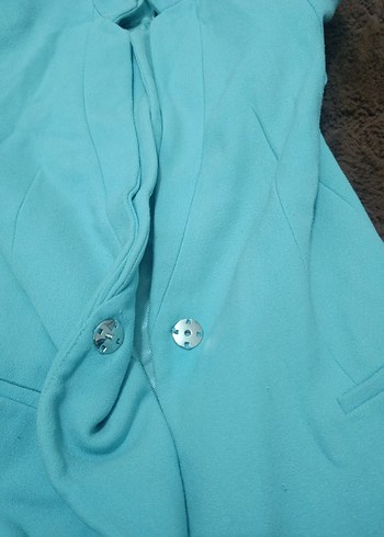 ZARA  Mavi renkte Düğmeli Uzun Kadın ceket - Görsel 10