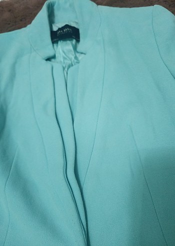 ZARA  Mavi renkte Düğmeli Uzun Kadın ceket - Görsel 4