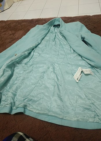 ZARA  Mavi renkte Düğmeli Uzun Kadın ceket - Görsel 7