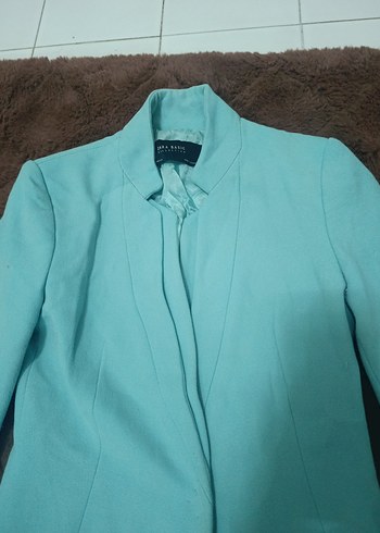 ZARA  Mavi renkte Düğmeli Uzun Kadın ceket - Görsel 2