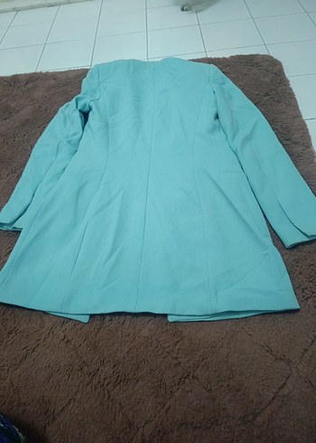 ZARA  Mavi renkte Düğmeli Uzun Kadın ceket - Görsel 8