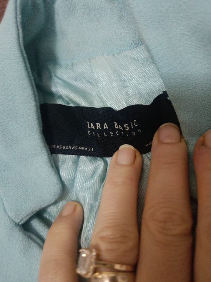 ZARA  Mavi renkte Düğmeli Uzun Kadın ceket - Görsel 3