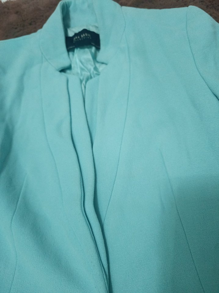 ZARA  Mavi renkte Düğmeli Uzun Kadın ceket - Görsel 4