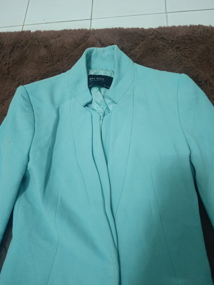 ZARA  Mavi renkte Düğmeli Uzun Kadın ceket - Görsel 2