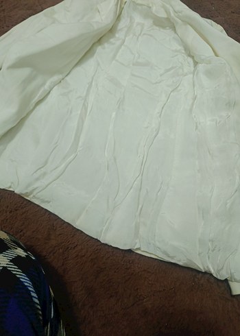 Düğmeli Beyaz Kadın Keten Blazer Ceket krem beyaz - Görsel 6