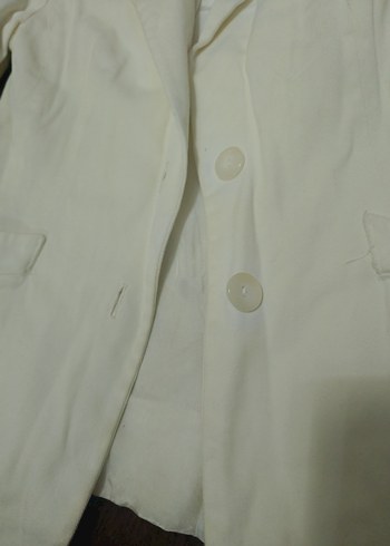 Düğmeli Beyaz Kadın Keten Blazer Ceket krem beyaz - Görsel 3