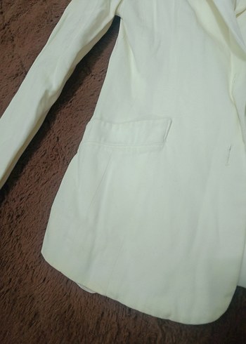 Düğmeli Beyaz Kadın Keten Blazer Ceket krem beyaz - Görsel 4