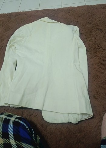 Düğmeli Beyaz Kadın Keten Blazer Ceket krem beyaz - Görsel 7