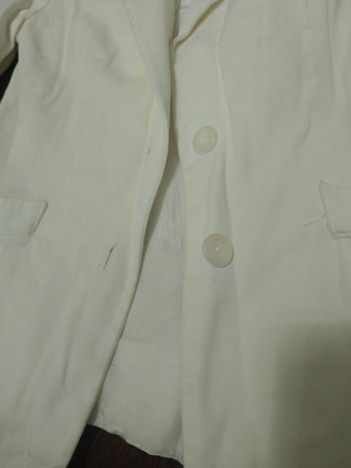 Düğmeli Beyaz Kadın Keten Blazer Ceket krem beyaz - Görsel 3