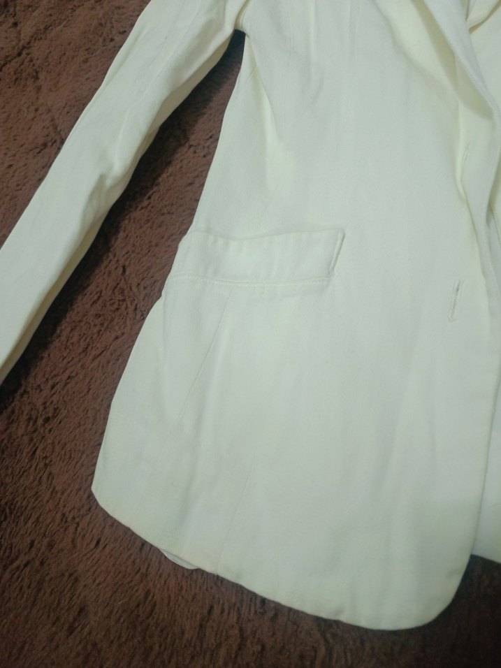 Düğmeli Beyaz Kadın Keten Blazer Ceket krem beyaz - Görsel 4