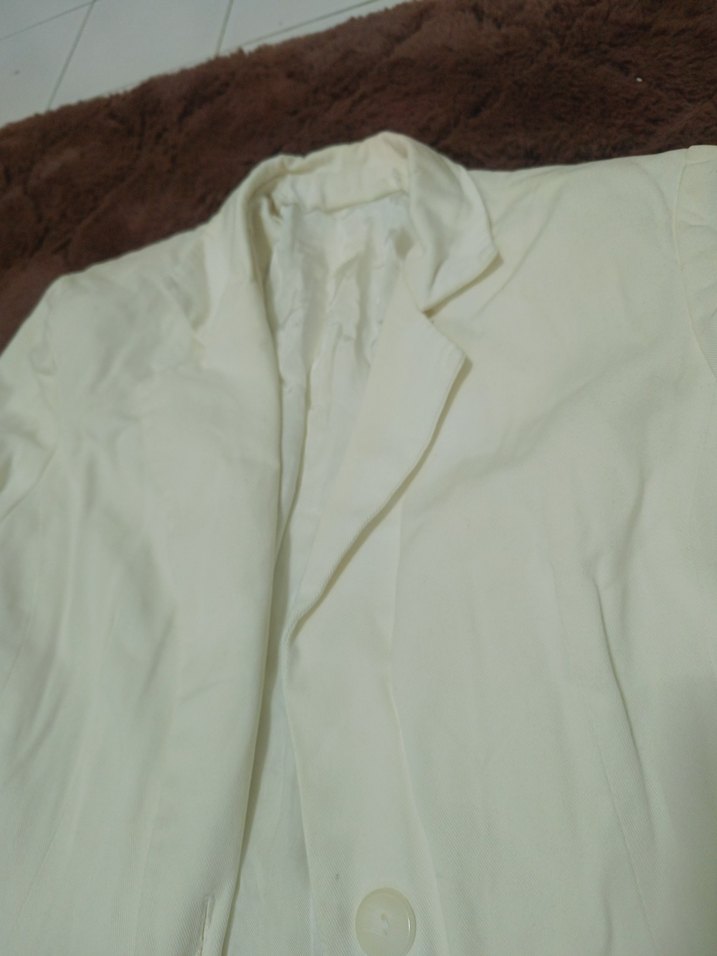 Düğmeli Beyaz Kadın Keten Blazer Ceket krem beyaz - Görsel 2