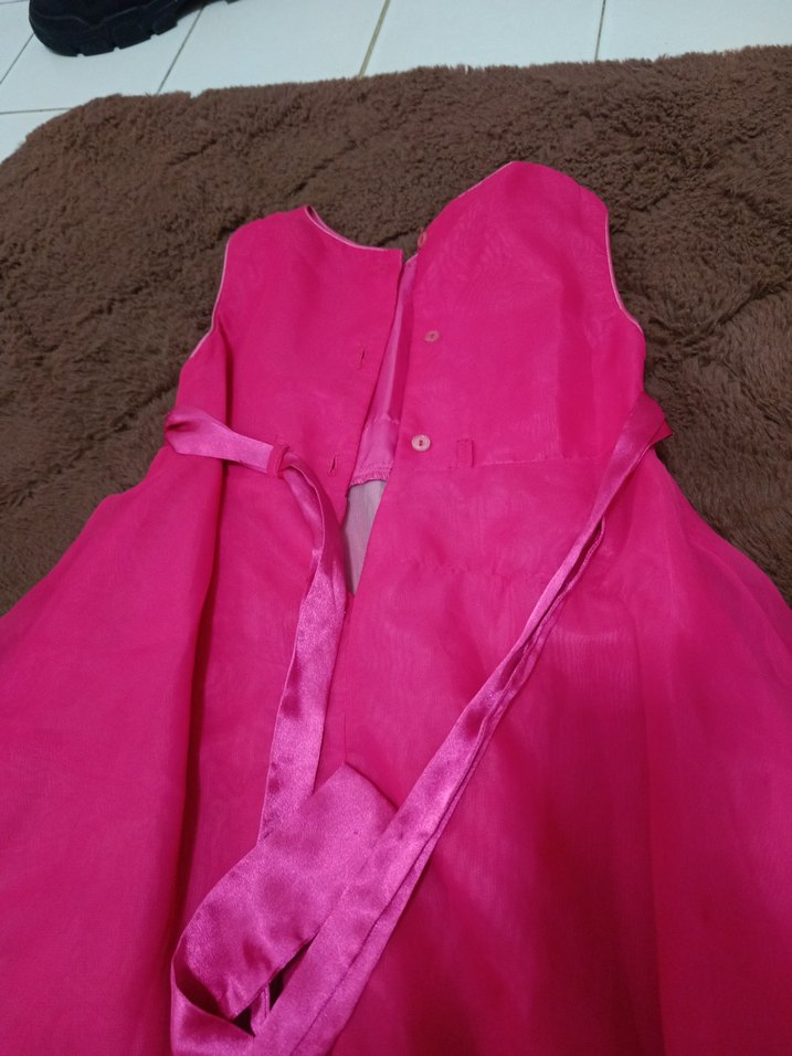 Pembe Drapeli Kolsuz Kız Elbisesi - Görsel 5