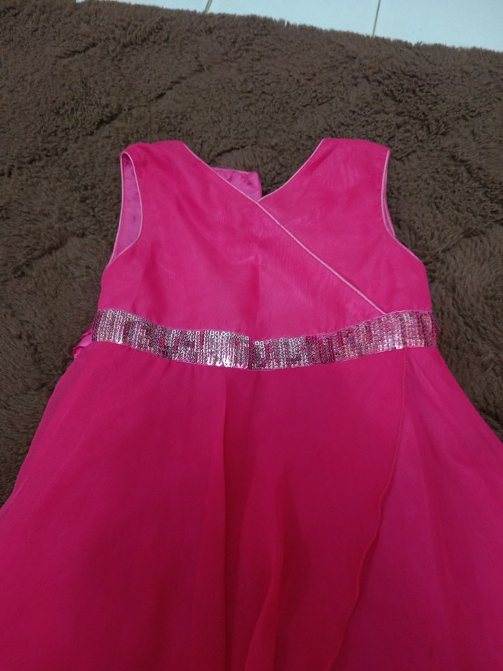 Pembe Drapeli Kolsuz Kız Elbisesi - Görsel 3